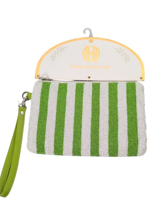 House of Harlow 1960 Handbags - House of Harlow 1960 Hand Beaded Green & White Striped Wristlet Pouch